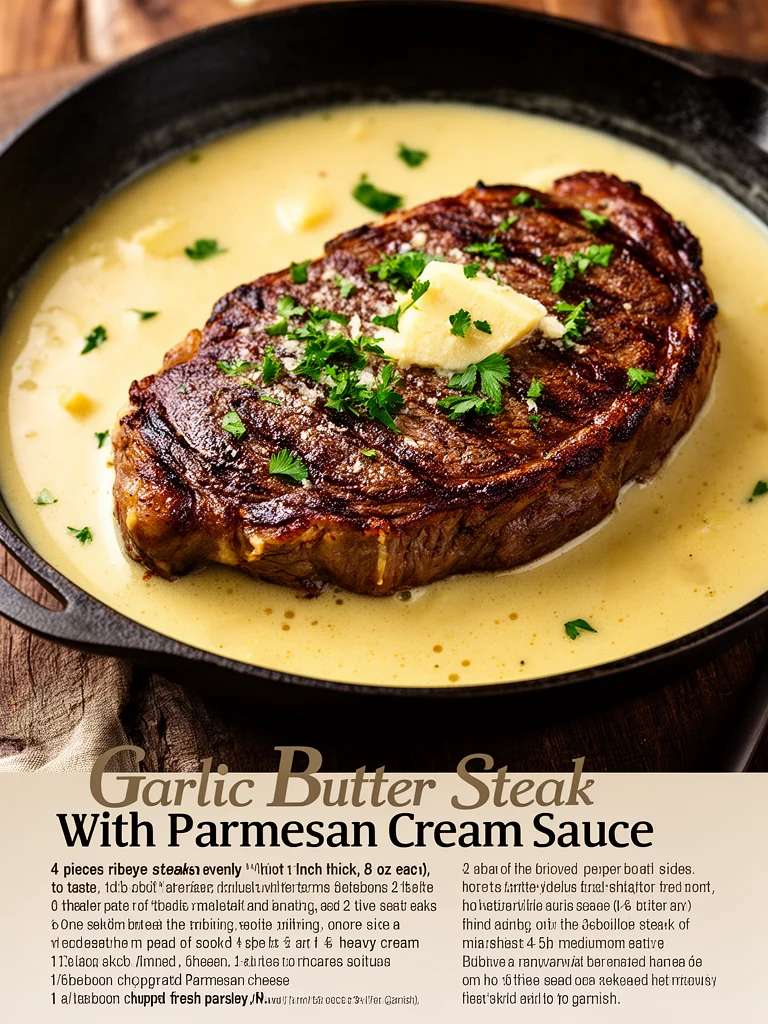 Garlic Butter Steak With Parmesan Cream Sauce