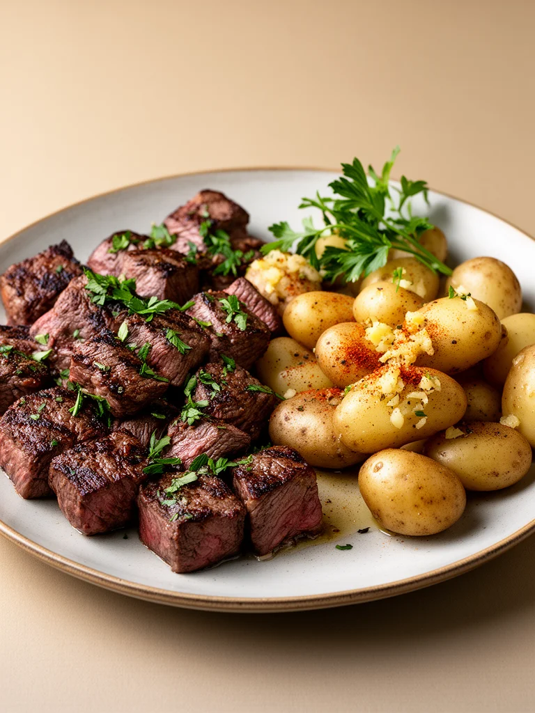 Garlic Steak Bites and Potatoes 3 Garlic Steak Bites and Potatoes