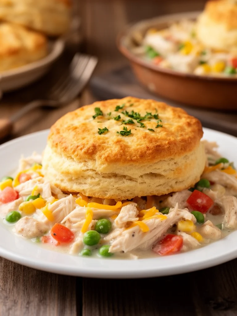 Delicious Red Lobster Biscuit Chicken Pot Pie served with fresh herbs