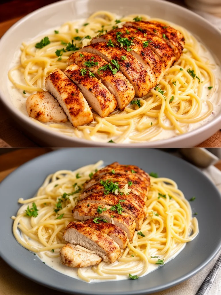 Savory Cajun Chicken and Creamy Garlic Parmesan Linguine