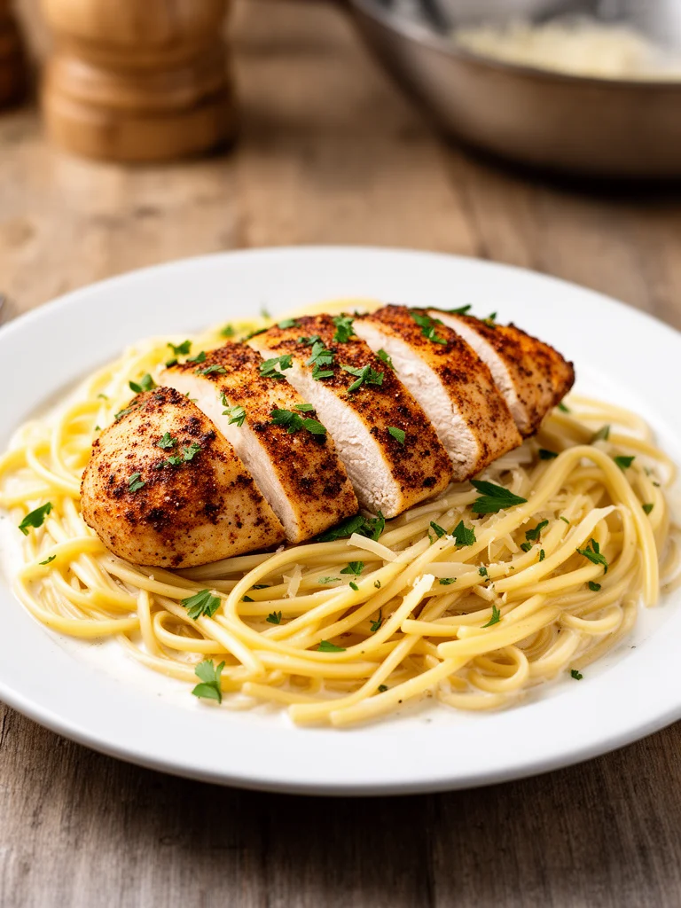 Savory Cajun Chicken and Creamy Garlic Parmesan Linguine