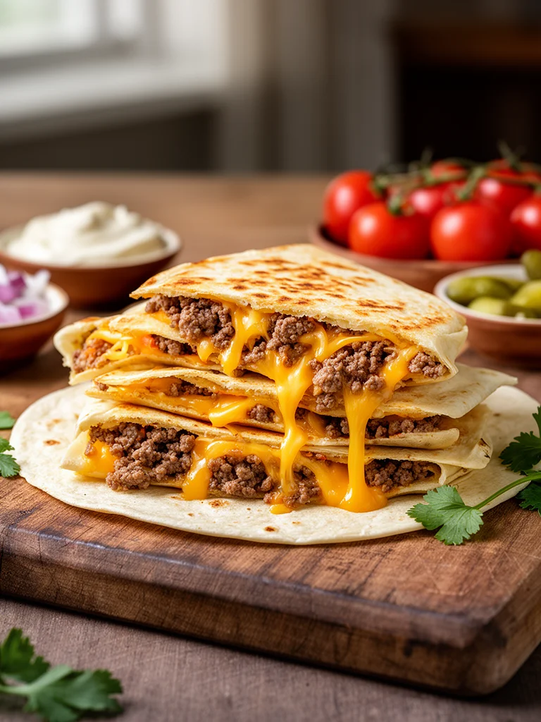 Delicious Smashburger Quesadillas served with toppings and sides
